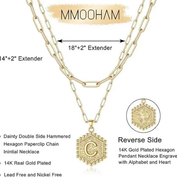 Mooham Gold Layering Initial C Necklace & Choker - Picture 2 of 3